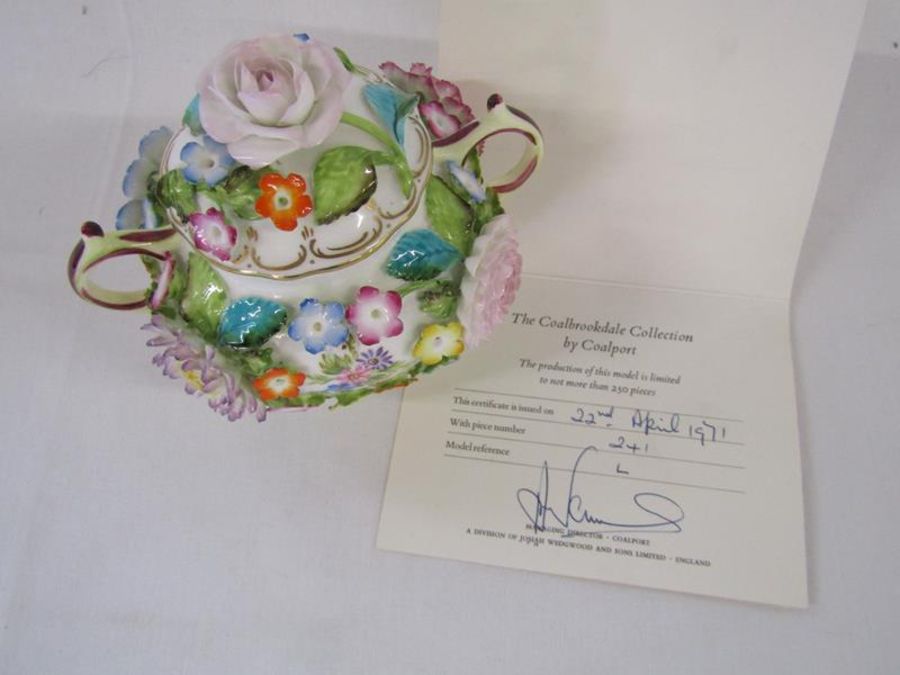 4 Coalbrookdale by Coalport limited edition floral encrusted lidded pots with certificates - some - Image 10 of 12