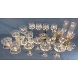 6 Babycham glasses, Firenze crystal champagne flutes, Britvic C, Bass, coloured stem glasses,