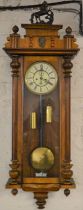 Vienna regulator wall clock with 2 train weight driven movement Ht 123cm