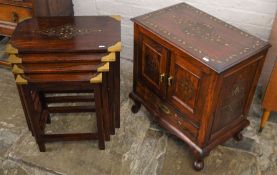 Nest of 4 tables inlaid with brass & a matching cabinet