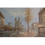 Large oil on canvas of a Parisian street scene signed M Ciero. 106cm by 76cm