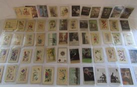 Approx. 95 postcards including a good selection of silks, some with inserts and old war - some