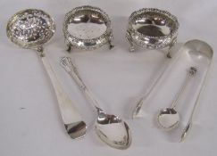Collection of silver includes spoons - one with Lincoln imp finial and London silver salts - total