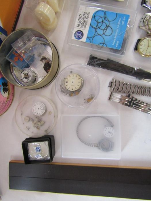 Collection of watches, parts, tools, includes watch back press set, eye glasses with light, - Image 9 of 10