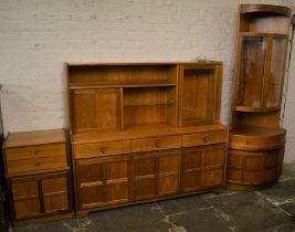 Parker Knoll Nathan solid teak corner cupboard, display cabinet & small cabinet with 2 drawers over