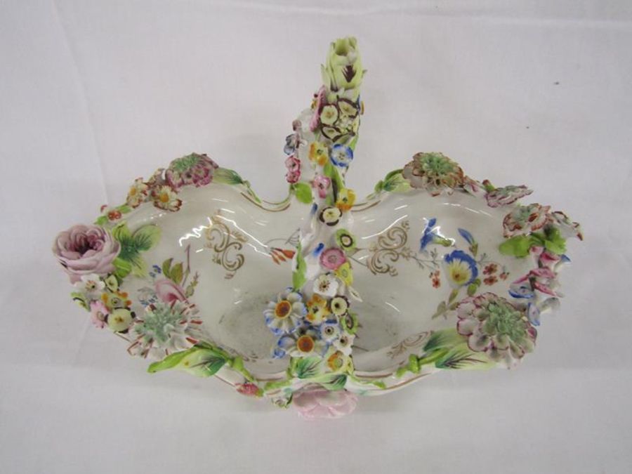 Limoges brass mounted ewer, Plaue Schierholz basket (damage/repaired), Royal Creamware cake plate, - Image 6 of 8