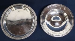 Silver Armada dish inscribed "With Best Wishes from S A G A" London 1973 & silver pin dish