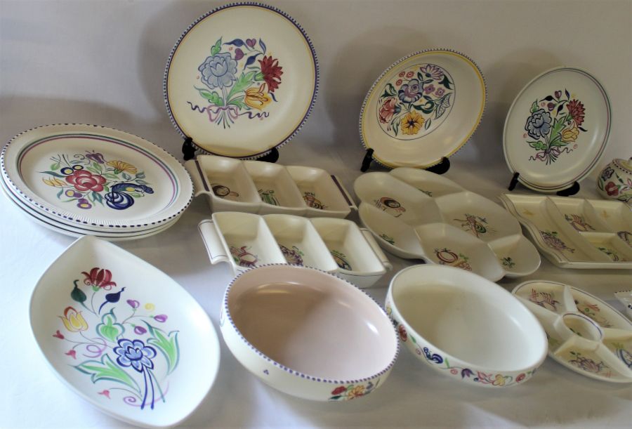 Selection of Poole pottery, including plates, hors d'oeuvres dishes with seafood design, jam pots, - Image 3 of 4