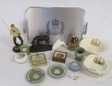 Queens silver jubilee tray and Royal family bowls, Heredities mare and foal, Cloudside studios