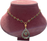 18kt gold necklace with possibly green garnet stones and pendant 21.2g