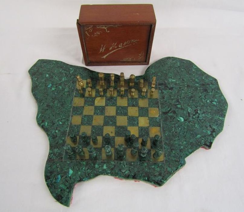 Brass and composite stone chess board - appears to be handmade in the shape of Australia