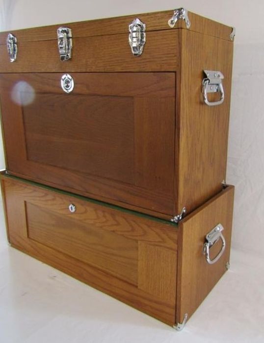 Gerstner International oak 10 drawer chest and 4 drawer mid base combo with spring lock lid and fold - Image 23 of 24