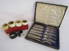 Silver plated fish set marked D.G.C.Ltd and horn napkin rings