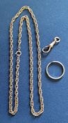 9ct gold fancy link necklace, wedding band & clip 14.4g