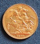 Victorian gold full sovereign 1890