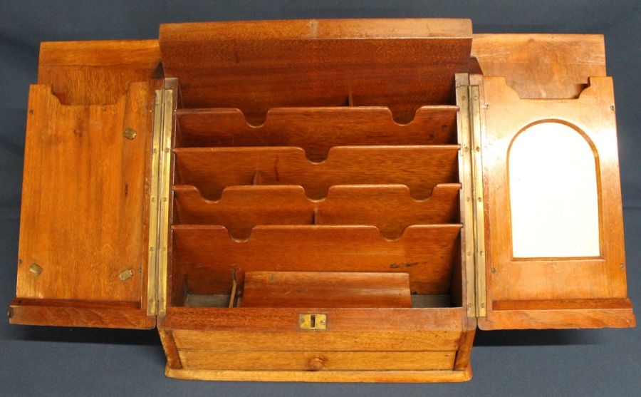 Victorian oak & burr walnut stationery cabinet ("Registered March 19 1874") - Image 3 of 4