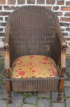 Lloyd Loom chair with oak arm supports