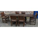 Extending draw leaf refectory table and 6 chairs in Cromwellian style