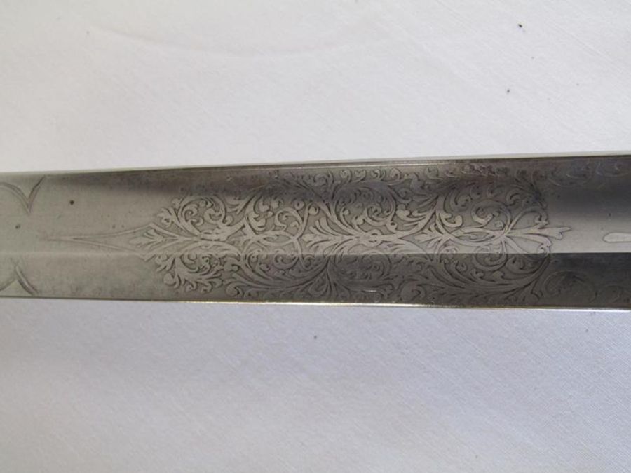 Turner Bros Bath North Somerset Yeomanry officers sword with patterned blade, sharkskin grip, proved - Image 12 of 17