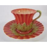 Royal Worcester tea cup and saucer (3061 register applied for) - orange and gold flower design -