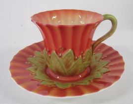 Royal Worcester tea cup and saucer (3061 register applied for) - orange and gold flower design -