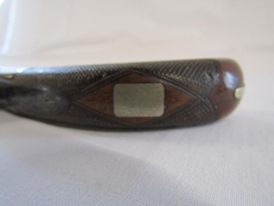 19th century percusion cap under over pistol - marks to barrel and grip with wood and brass handle - Image 9 of 13