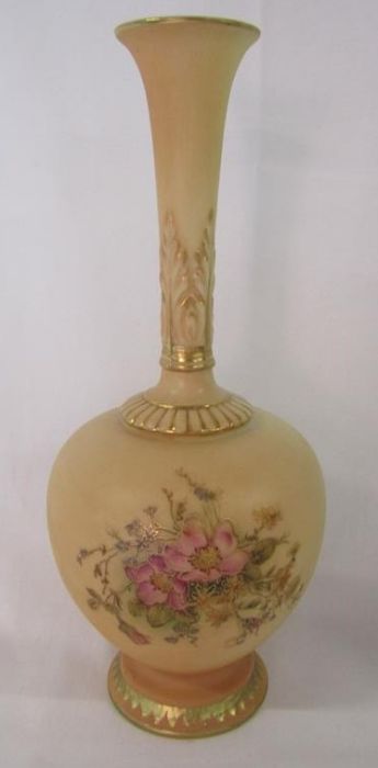 Royal Worcester Blush Ivory ewer style jug 1094, long necked vase 1661 (damage/repaired) and Empress - Image 5 of 17