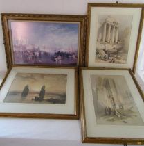 4 framed prints - David Roberts - Statue of Memnon at Thebes, Temple called El Khasne and Baalbec