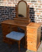 Pine dressing table with mirror and stool