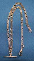 9ct rose gold fancy link Albert chain 29.08g (total length from clip to ring 47.8cm)