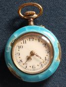 Small French enamel fob watch with flower design to reverse (some damage)