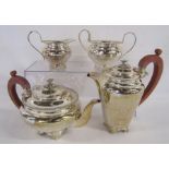 Barker Ellis Silver Co, Birmingham silver tea set comprising:- teapot, milk jug (6.88ozt) and
