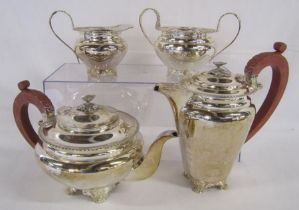 Barker Ellis Silver Co, Birmingham silver tea set comprising:- teapot, milk jug (6.88ozt) and