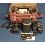 Pentax P30 SLR camera with Sirus & Sigma zoom lenses, flashes & carry case