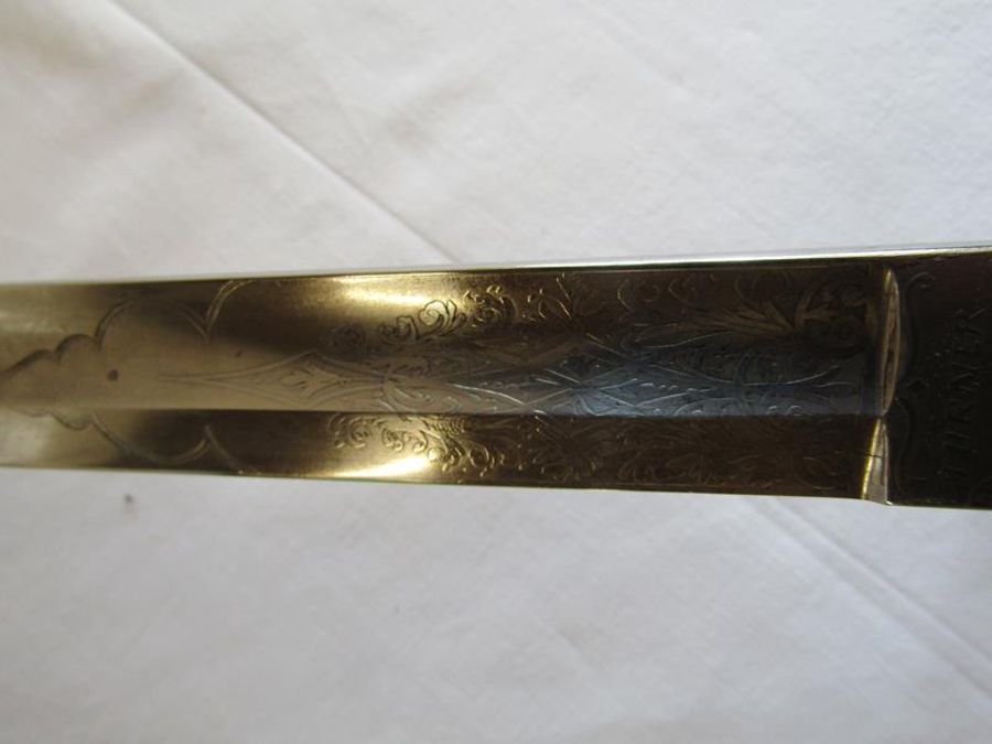 Turner Bros Bath North Somerset Yeomanry officers sword with patterned blade, sharkskin grip, proved - Image 9 of 17