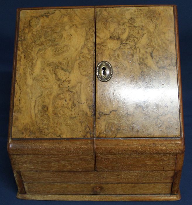 Victorian oak & burr walnut stationery cabinet ("Registered March 19 1874") - Image 2 of 4