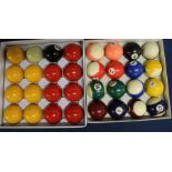 Box of Johnny 8 Ball pool balls & box of spots & stripes pool balls (by The Billiard Ball Company)