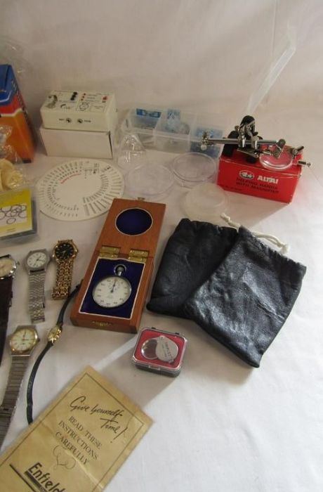 Collection of watches, parts, tools, includes watch back press set, eye glasses with light, - Image 4 of 10