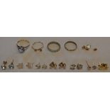 A mixed lot of marked 9ct gold, including earrings, rings etc, total weight 9.36g
