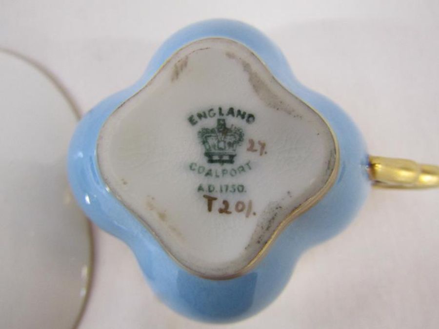 Coalport t201 miniature cabinet teacup and saucer (marked A.D. 1750) - blue with gold decoration and - Image 5 of 10