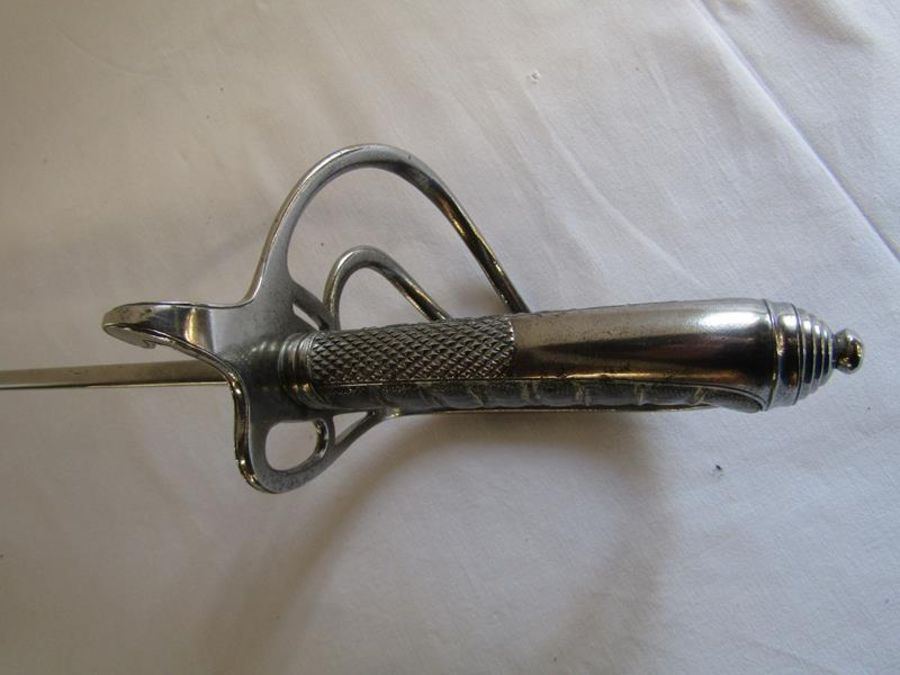 Turner Bros Bath North Somerset Yeomanry officers sword with patterned blade, sharkskin grip, proved - Image 3 of 17