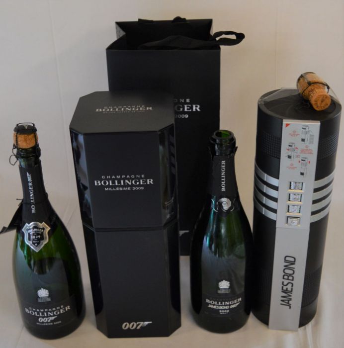 2 Bollinger 007 James Bond Champagne caskets with empty bottles & a bag - Image 2 of 2