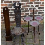 Mahogany cake stand, spinning chair & a spoon box