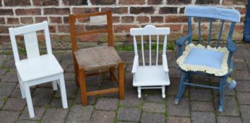 2 children's rocking chairs including a Charlie Bear & 2 other children's chairs