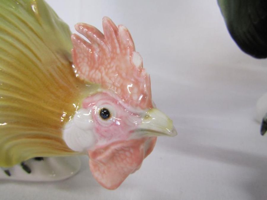 Karl Ens cockerel figurines marked 750 to base slight damage to the beak and crown of one and to the - Image 2 of 8