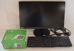 DELL keyboard, Lenovo Think Vision monitor s22e-19 with HDMI cable & a Doro telephone, all unused