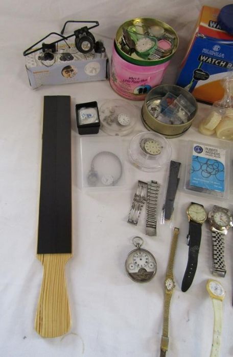 Collection of watches, parts, tools, includes watch back press set, eye glasses with light, - Image 2 of 10