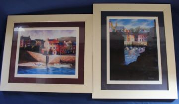 Pair of framed Mary Gulland signed prints - "Port of St Mary Harbour, Isle of Man" & "Castletown