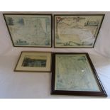 'Ramsgate Harbour' print and Lincolnshire, Durham and Kent framed maps