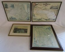 'Ramsgate Harbour' print and Lincolnshire, Durham and Kent framed maps